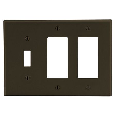 HUBBELL WIRING DEVICE-KELLEMS Wallplate, 3- Gang, 1) Toggle 2) Decorator, Brown P1262